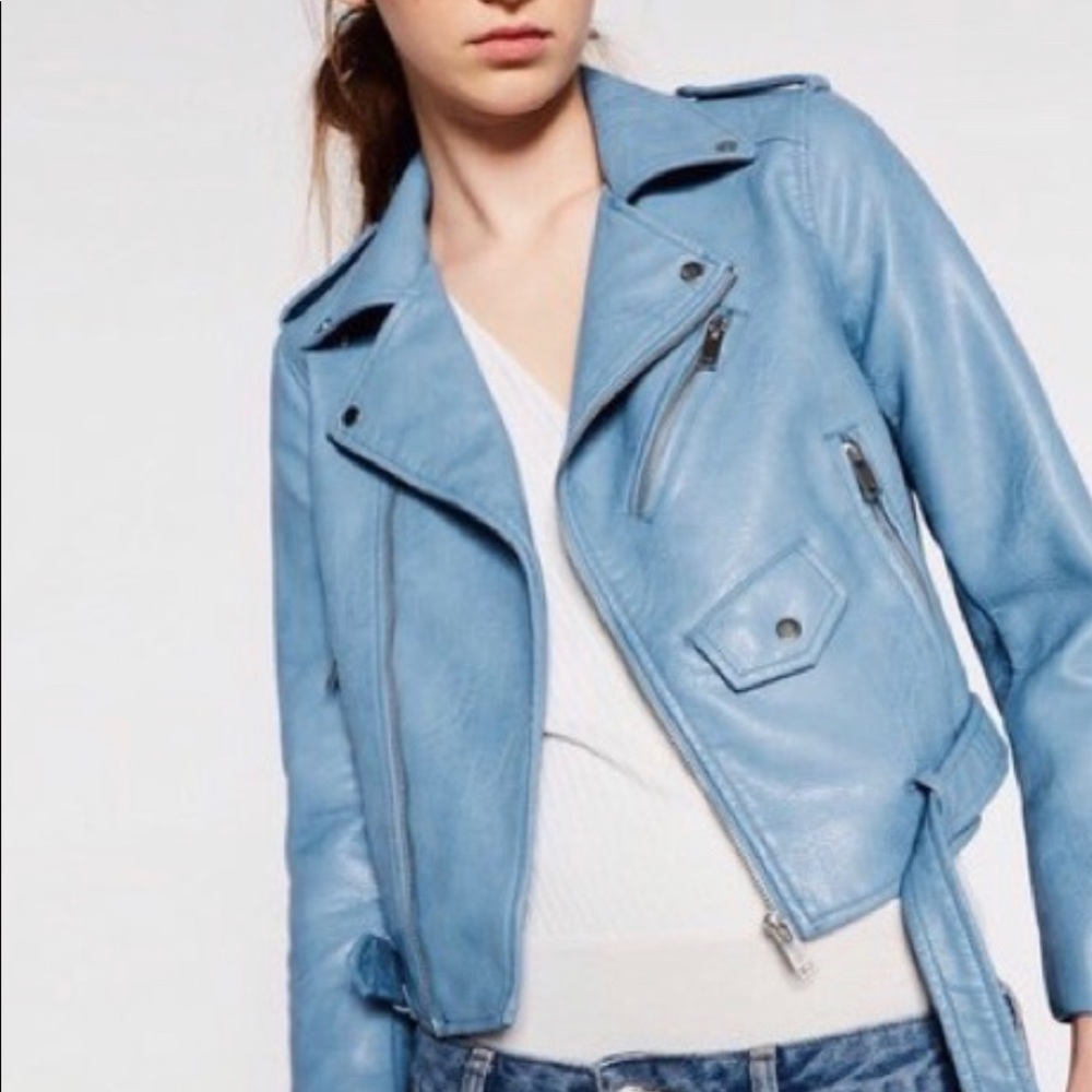 Blue Zara leather jacket
